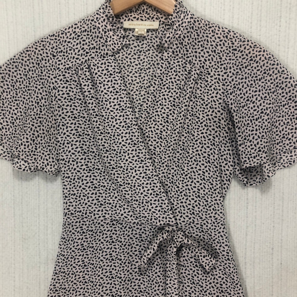 Monteau Los Angeles Wrap Blouse Top Short Sleeve Print Size Small